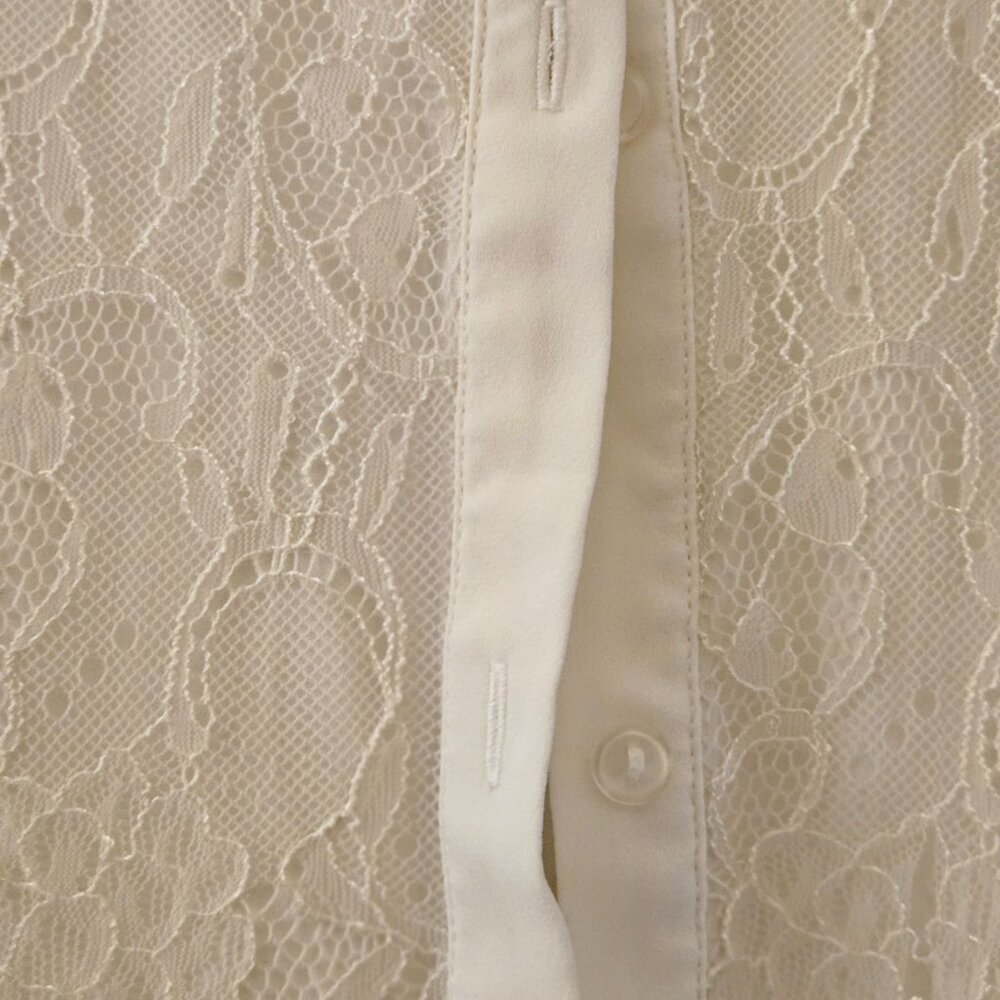 Chico's ivory creme long sleeve button down lace Work tunic blouse old money L - Picture 6 of 10
